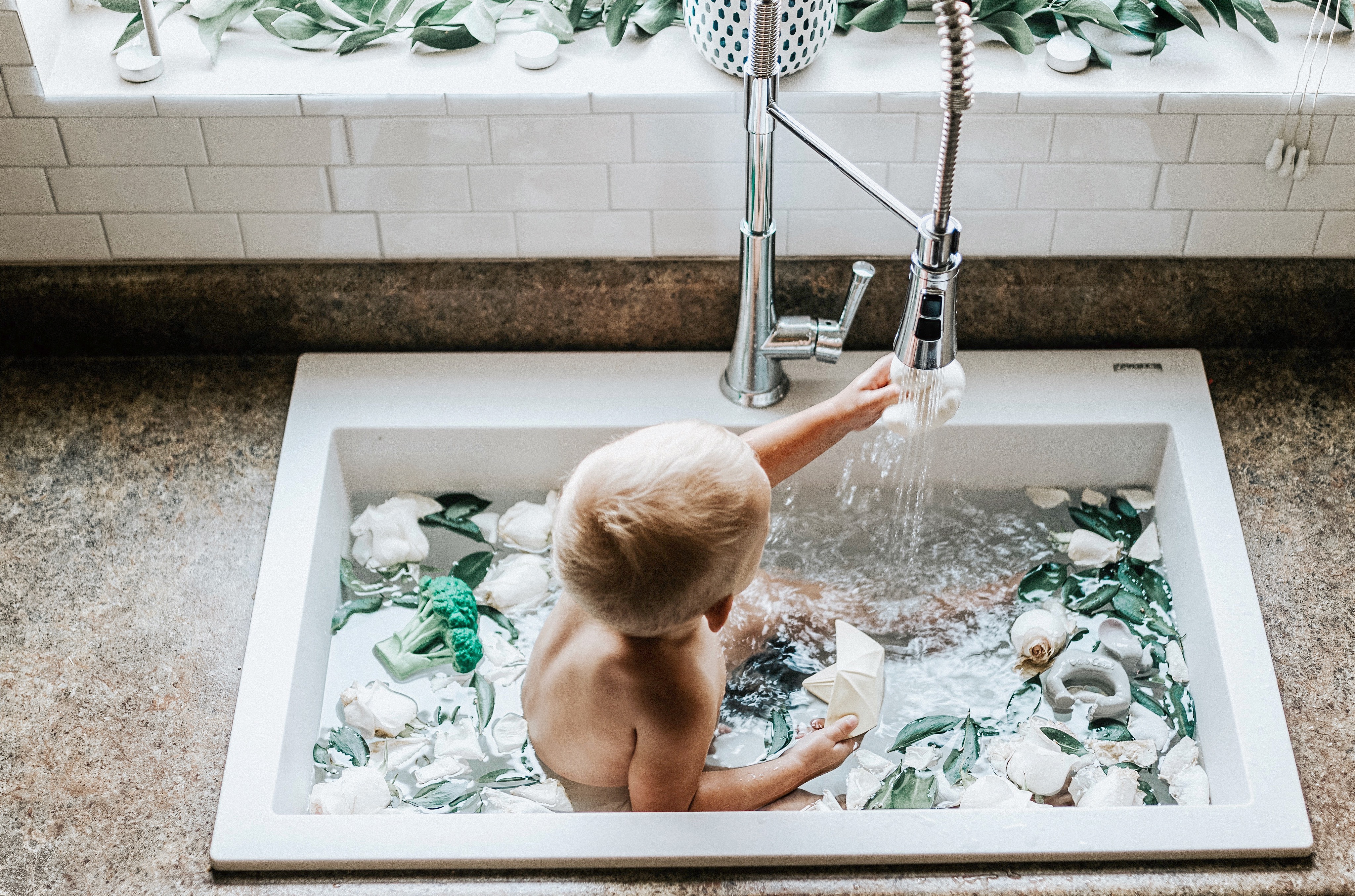 infant bath in kitchen sink