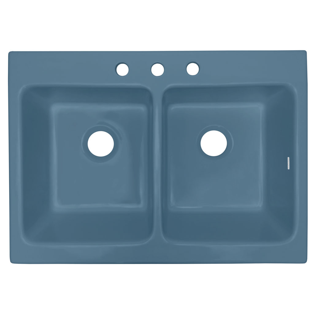 Parker 34 Quick Fit Drop In Farmhouse Fireclay Double Bowl Kitchen Sink In Oceanside Matte Blue 3179