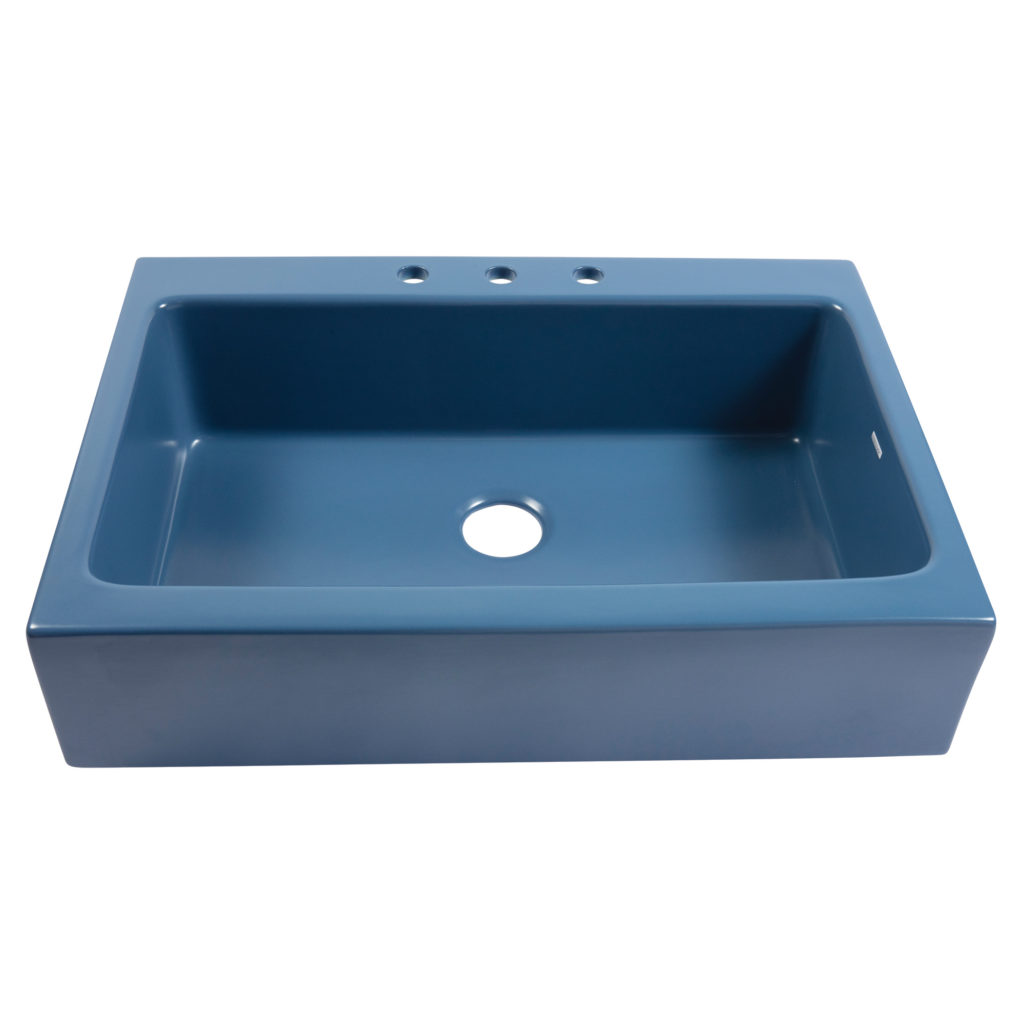 Josephine Fireclay Drop-In Kitchen Sink in Matte Blue by Sinkology