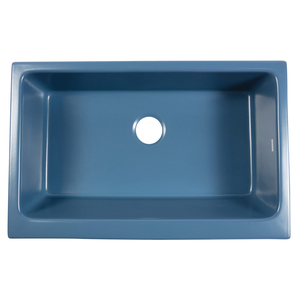 Grace 34 Quick Fit Undermount Farmhouse Fireclay Kitchen Sink In Oceanside Matte Blue Sinkology 6874