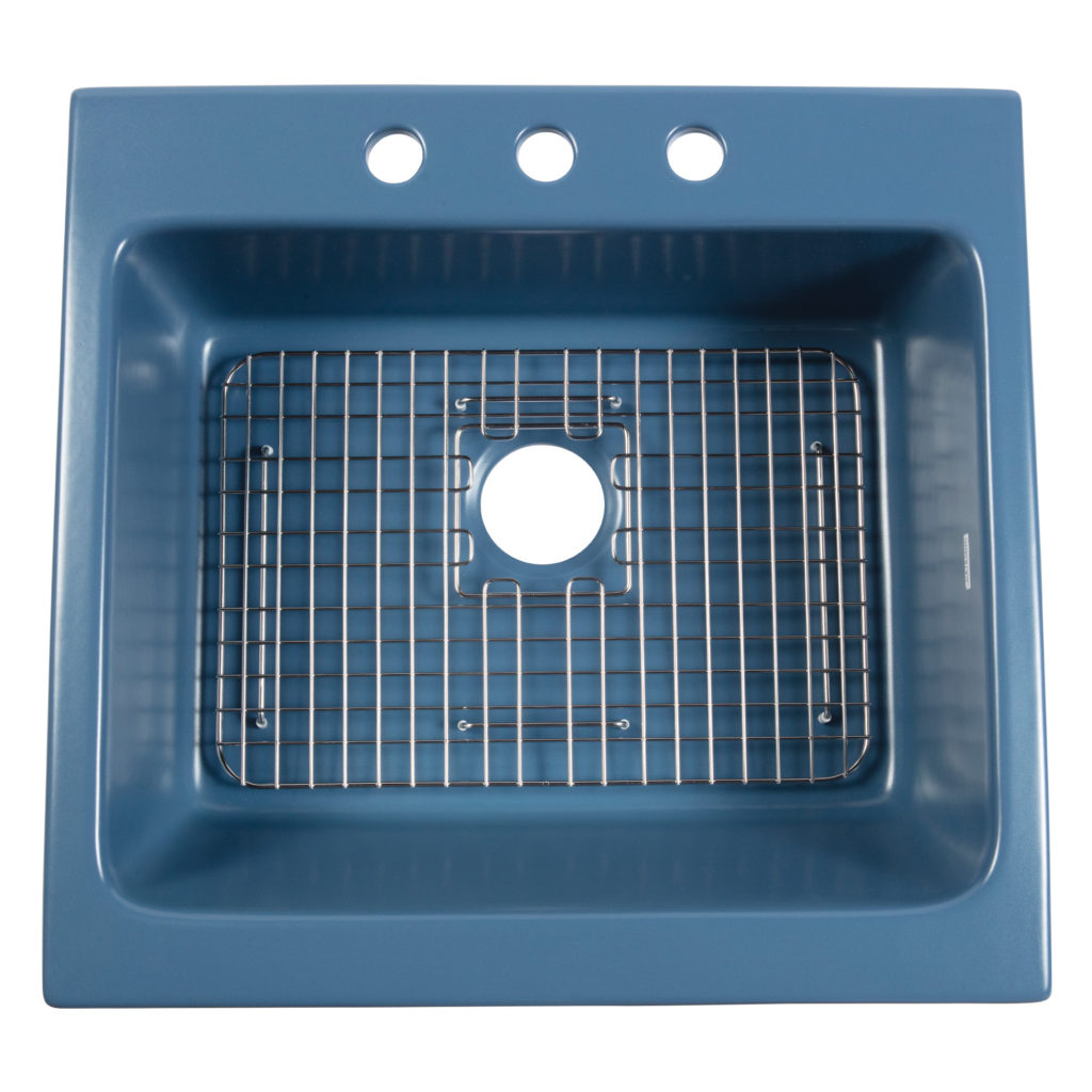 Josephine Quick Fit Drop In Farmhouse Fireclay Kitchen Sink In Oceanside Matte Blue Sinkology