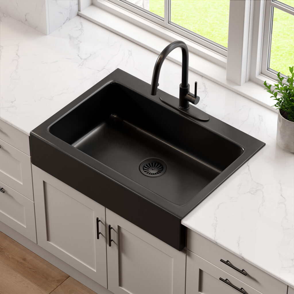 Josephine Fireclay Drop-In Kitchen Sink in Matte Black by Sinkology