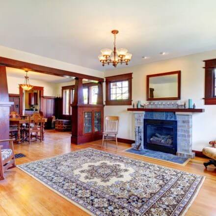 a living room and dining room in a Craftsman Style home