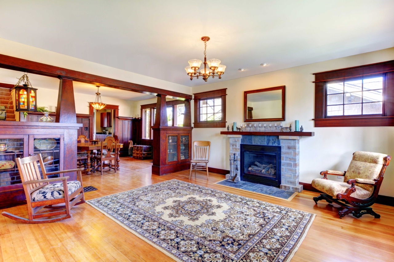 a living room and dining room in a Craftsman Style home